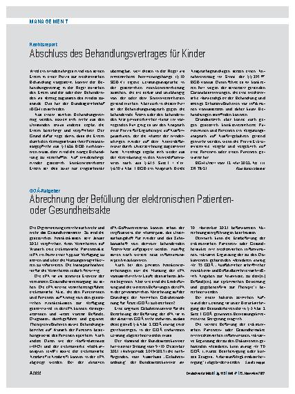 Vorschauseite 1: GOÄ-Ratgeber: Abrechnung der Befüllung der elektronischen Patientenoder Gesundheitsakte