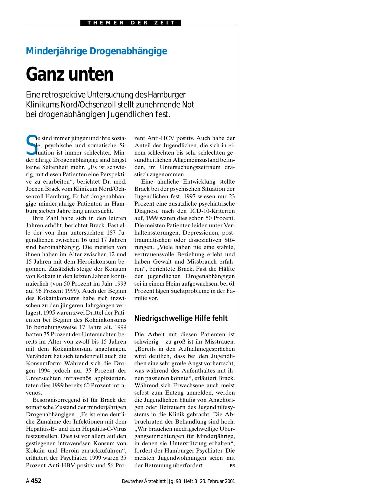Vorschauseite 1: Minderjährige Drogenabhängige: Ganz unten