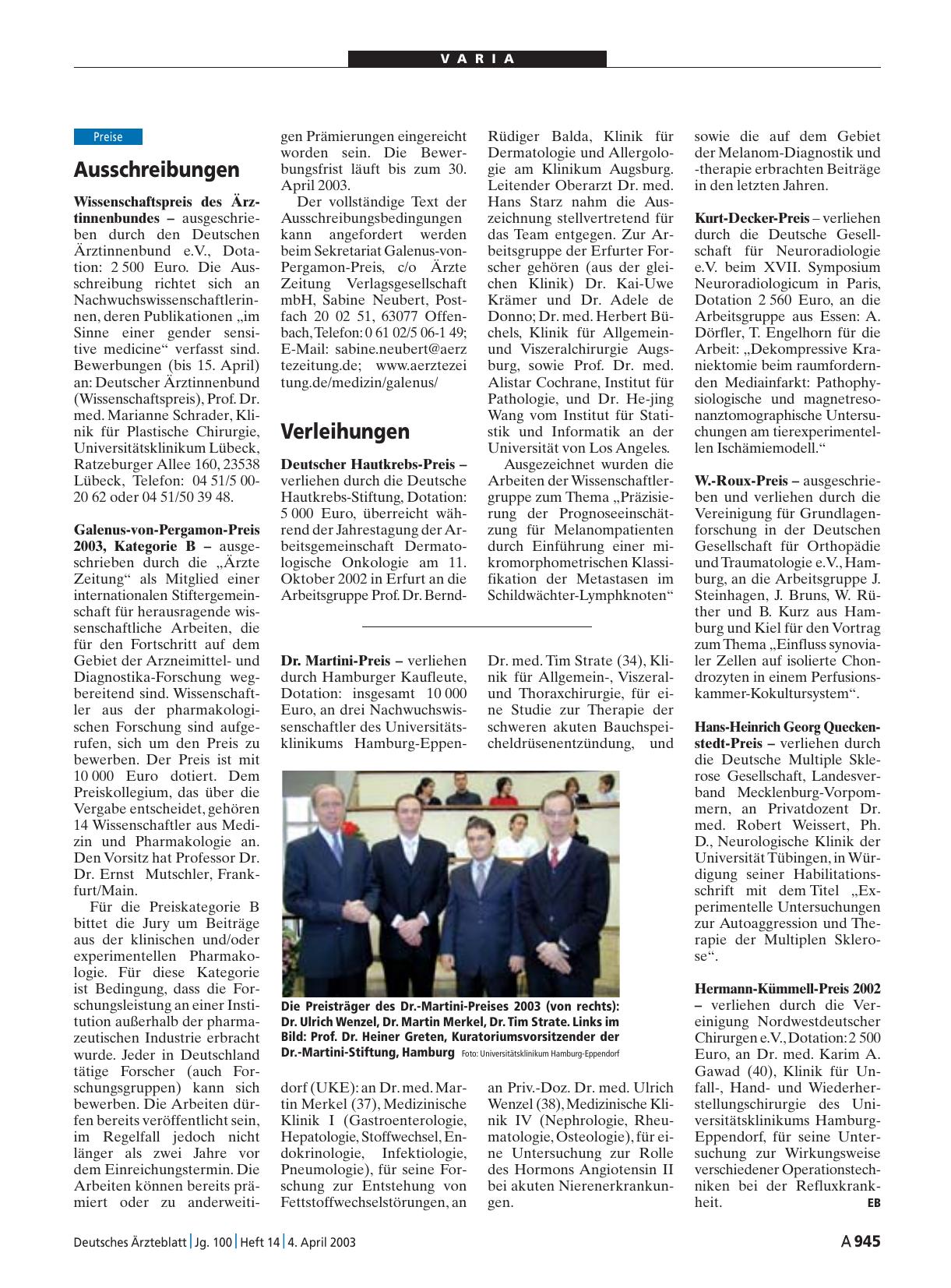 Vorschauseite 1: Verleihungen