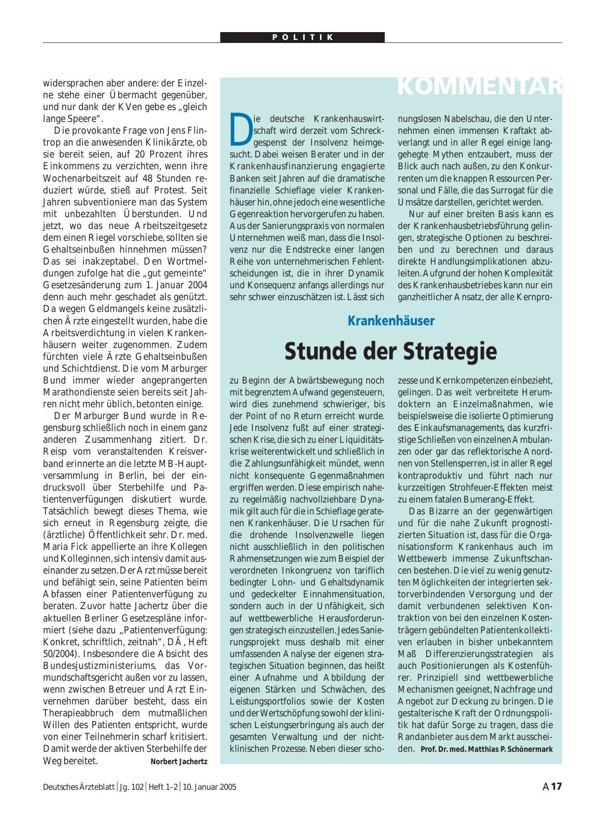 Vorschauseite 1: Krankenhäuser: Stunde der Strategie
