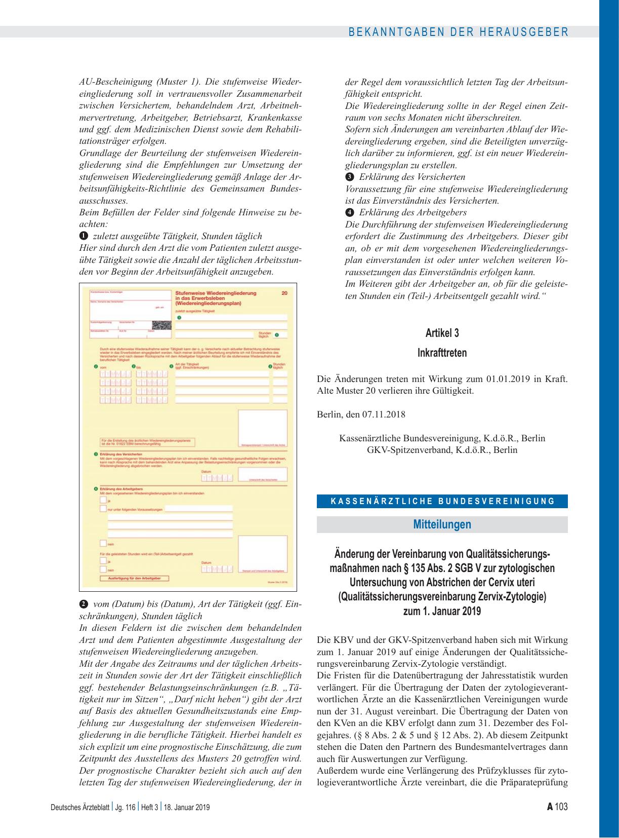 Vorschauseite 1: Änderung der Vereinbarung von Qualitätssicherungsmaßnahmen nach § 135 Abs. 2 SGB V zur zytologischen Untersuchung von Abstrichen der Cervix uteri
