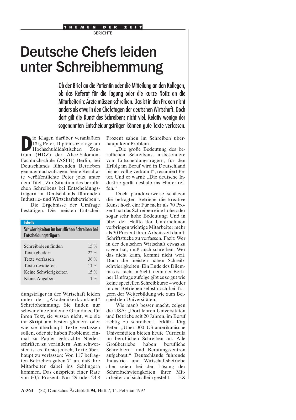 Vorschauseite 1: Deutsche Chefs leiden unter Schreibhemmung