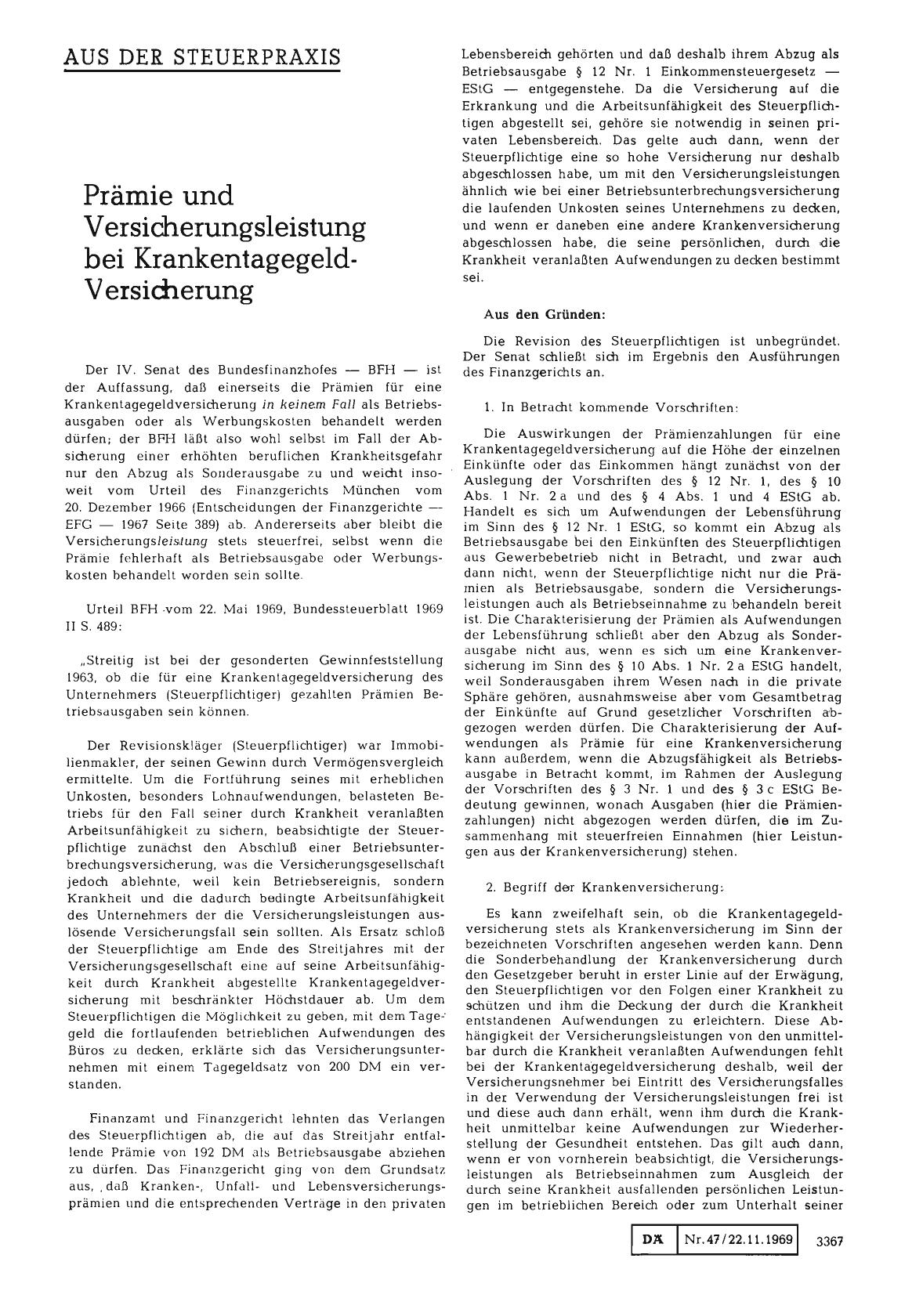 Vorschauseite 1: Prämie und Versicherungsleistung bei Krankentagegeld-Versicherung