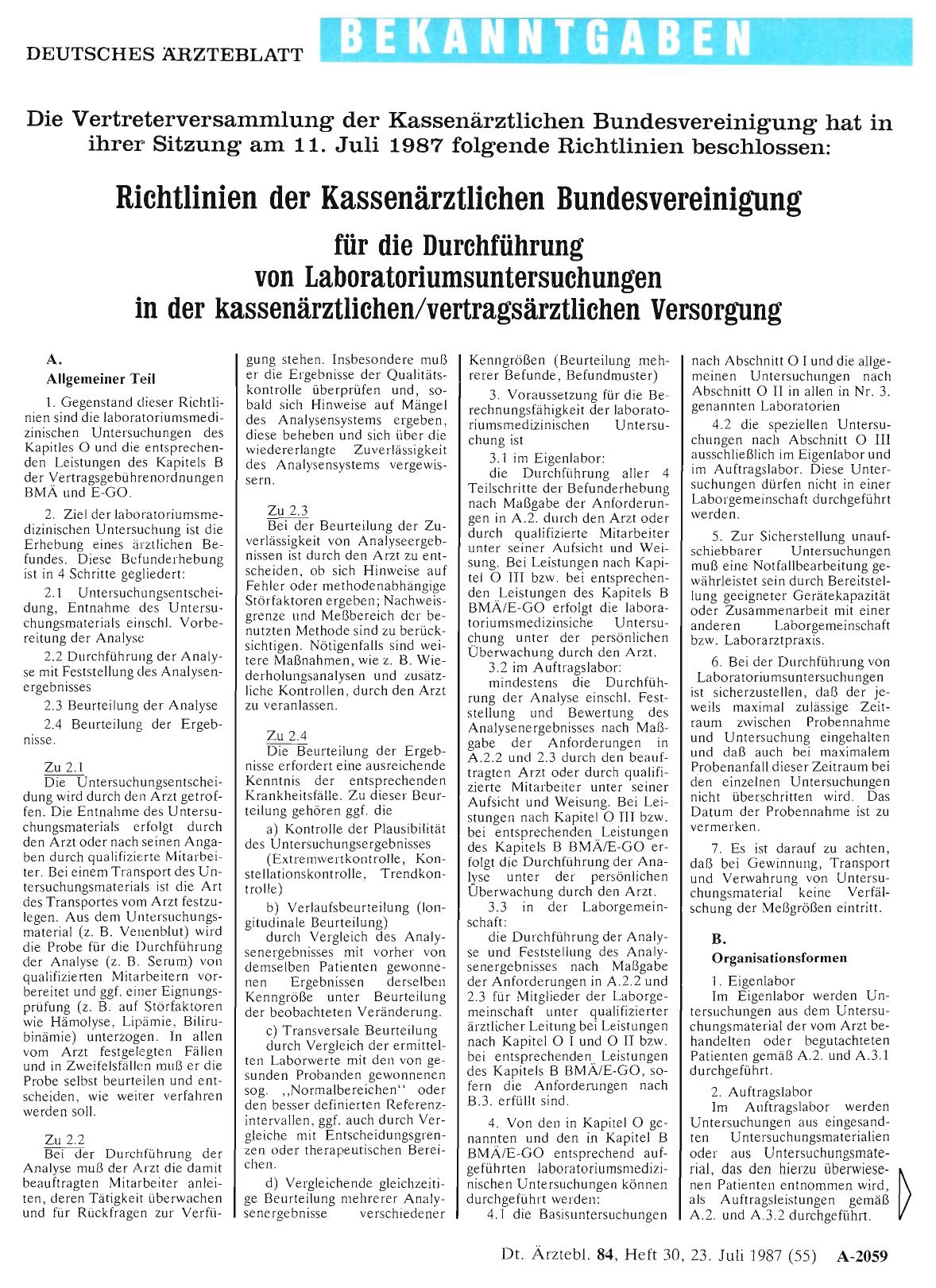 Vorschauseite 1: Richtlinien der Kassenärztlichen Bundesvereinigung für die Durchführung von Laboratoriumsuntersuchungen in der kassenärztlichen/vertragsärztlichen Versorgung