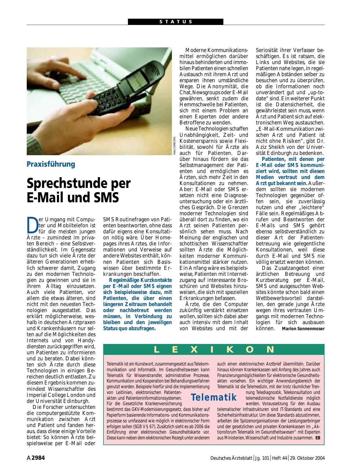 Vorschauseite 1: Praxisführung: Sprechstunde per E-Mail und SMS