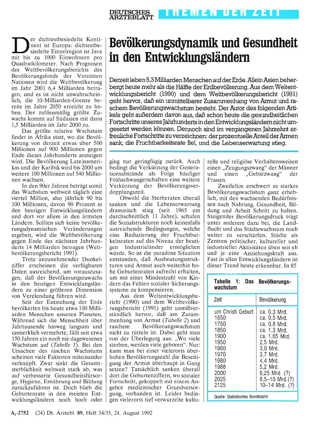 Vorschauseite 1: Bevölkerungsdynamik und Gesundheit in den Entwicklungsländern