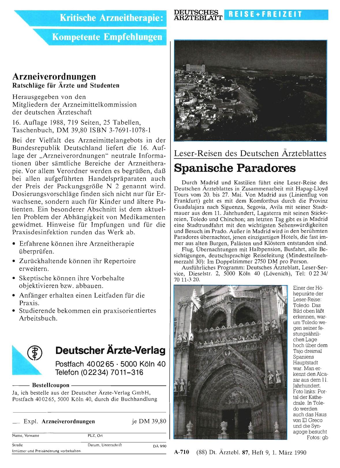 Vorschauseite 1: Leser-Reisen des Deutschen Ärzteblattes: Spanische Paradores