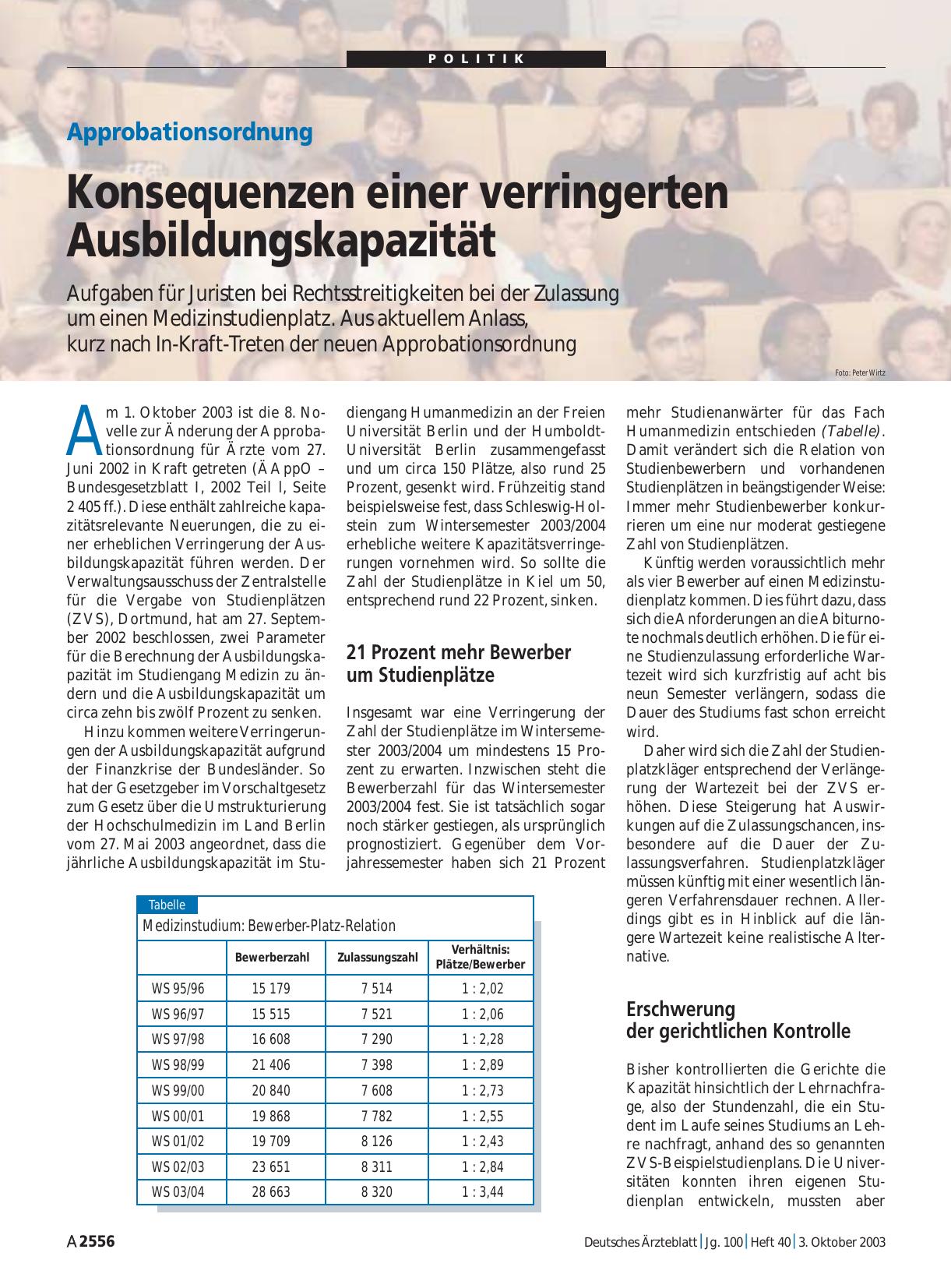 Vorschauseite 1: Approbationsordnung: Konsequenzen einer verringerten Ausbildungskapazität