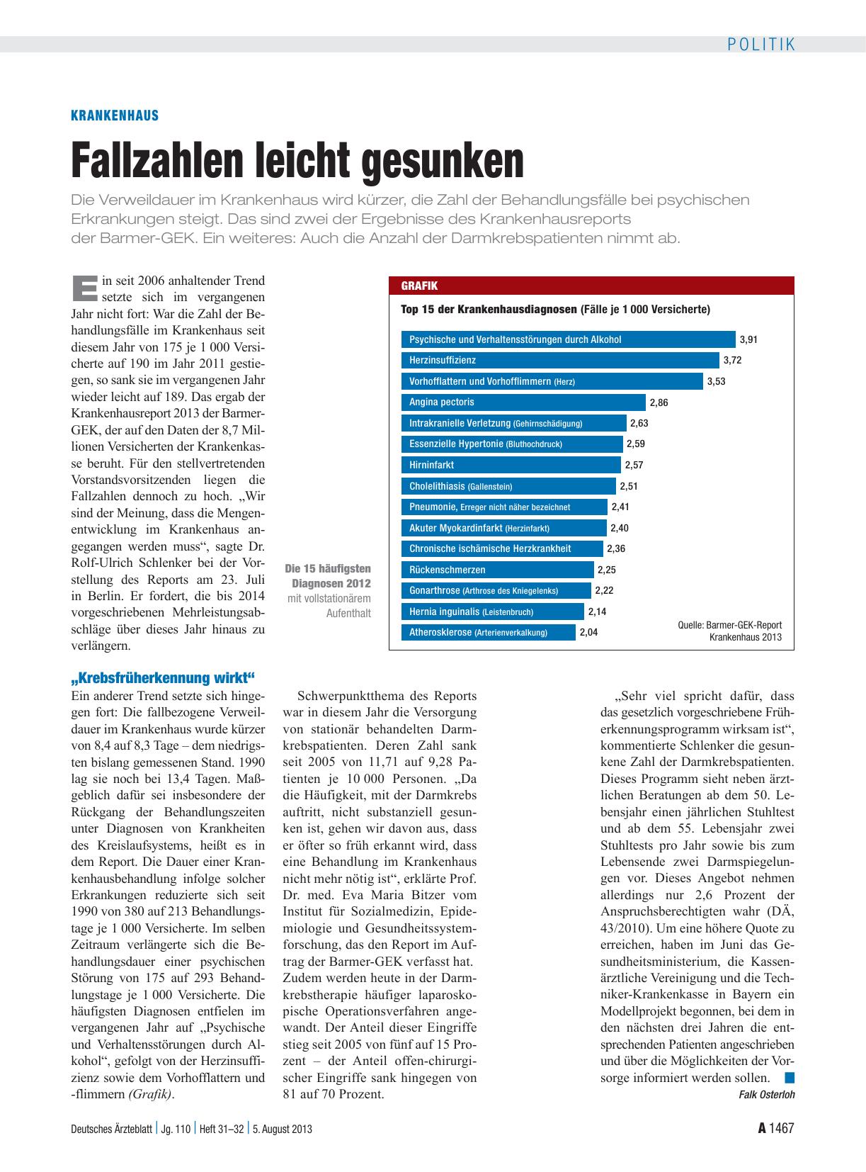 Vorschauseite 1: Krankenhaus: Fallzahlen leicht gesunken