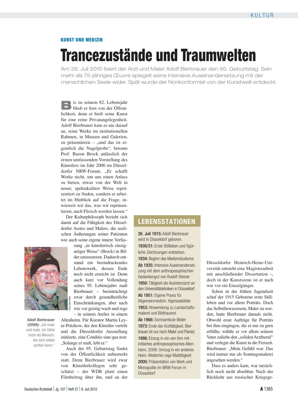 Vorschauseite 1: Kunst und Medizin: Trancezustände und Traumwelten