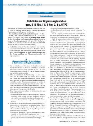 Vorschauseite 1: Richtlinien zur Organtransplantation gem. § 16 Abs. 1 S. 1 Nrn. 2, 4 u. 5 TPG