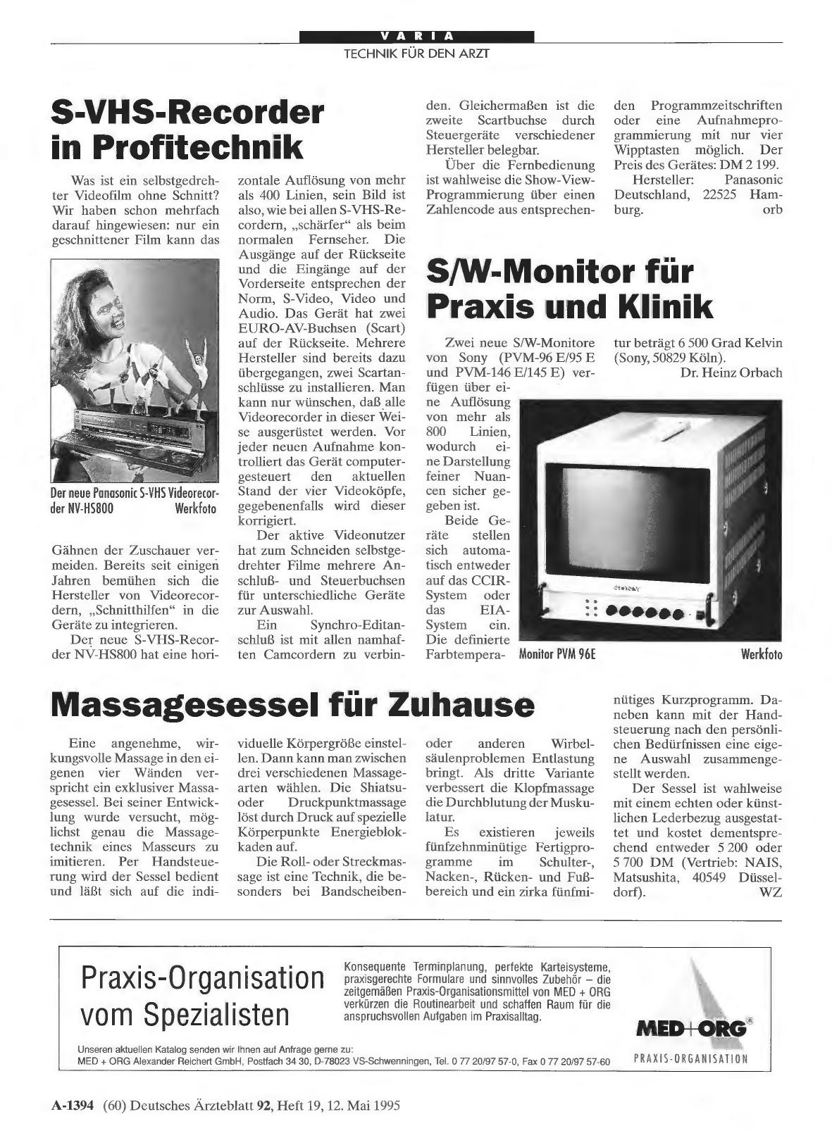 Vorschauseite 1: S/W-Monitor für Praxis und Klinik