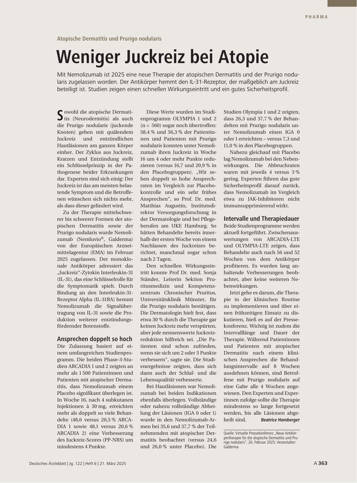 Vorschauseite 1: Atopische Dermatitis und Prurigo nodularis: Weniger Juckreiz bei Atopie