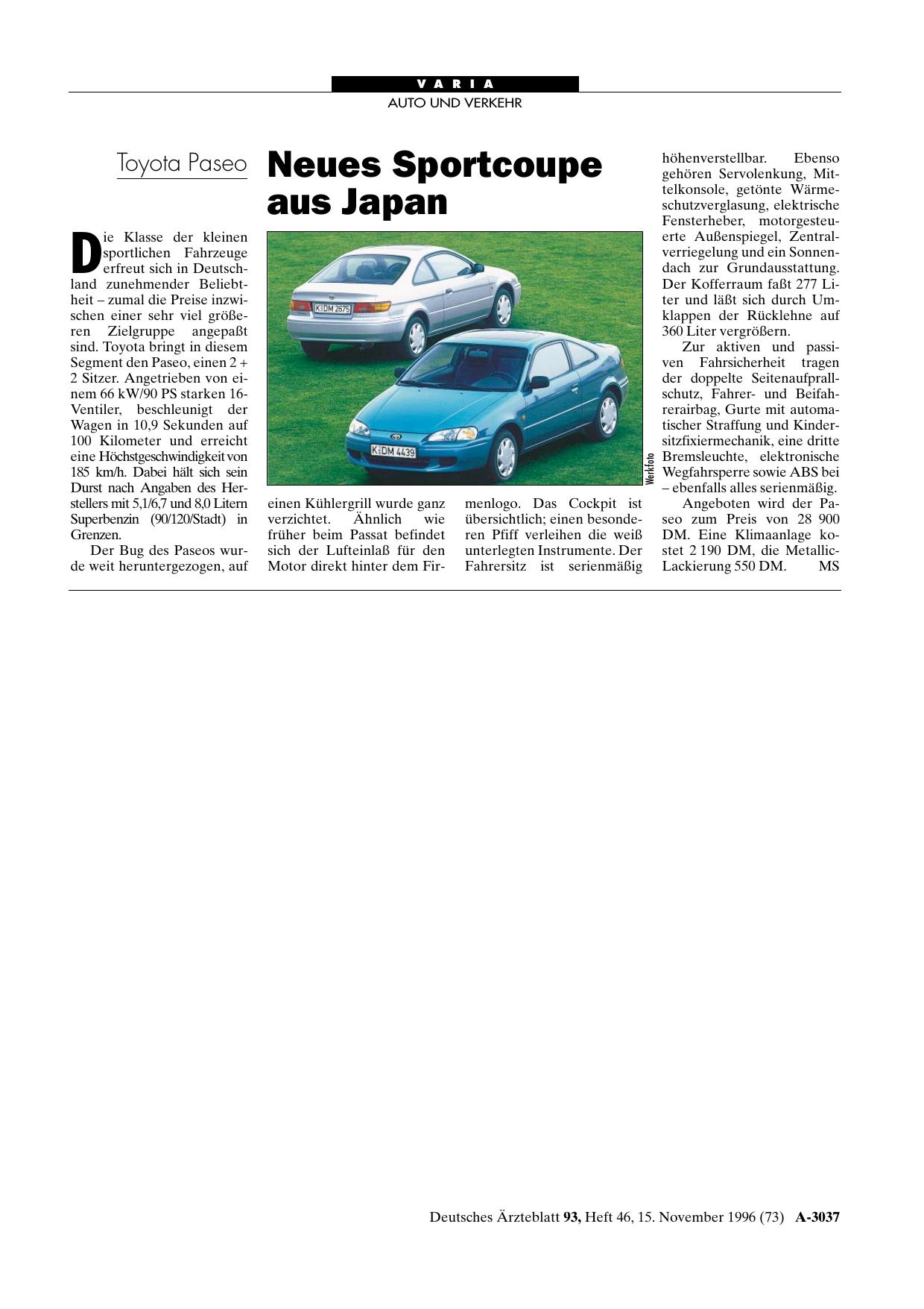Vorschauseite 1: Toyota Paseo: Neues Sportcoupe aus Japan