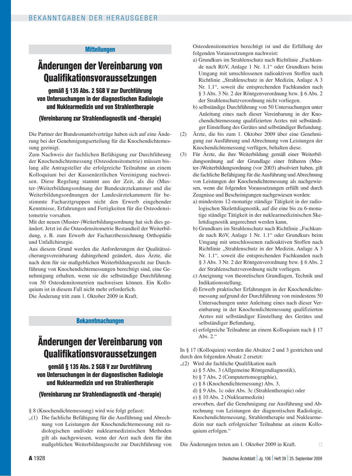 Vorschauseite 1: Mitteilungen: Änderungen der Vereinbarung von Qualifikationsvoraussetzungen