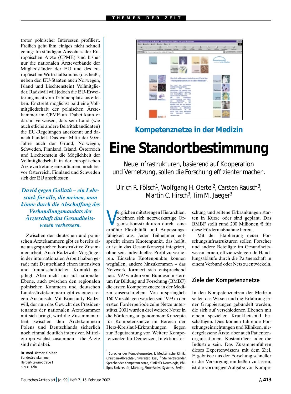 Vorschauseite 1: Kompetenznetze in der Medizin: Eine Standortbestimmung