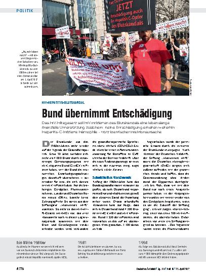 Vorschauseite 1: HIV-Hepatitis-Blutskandal: Bund übernimmt Entschädigung