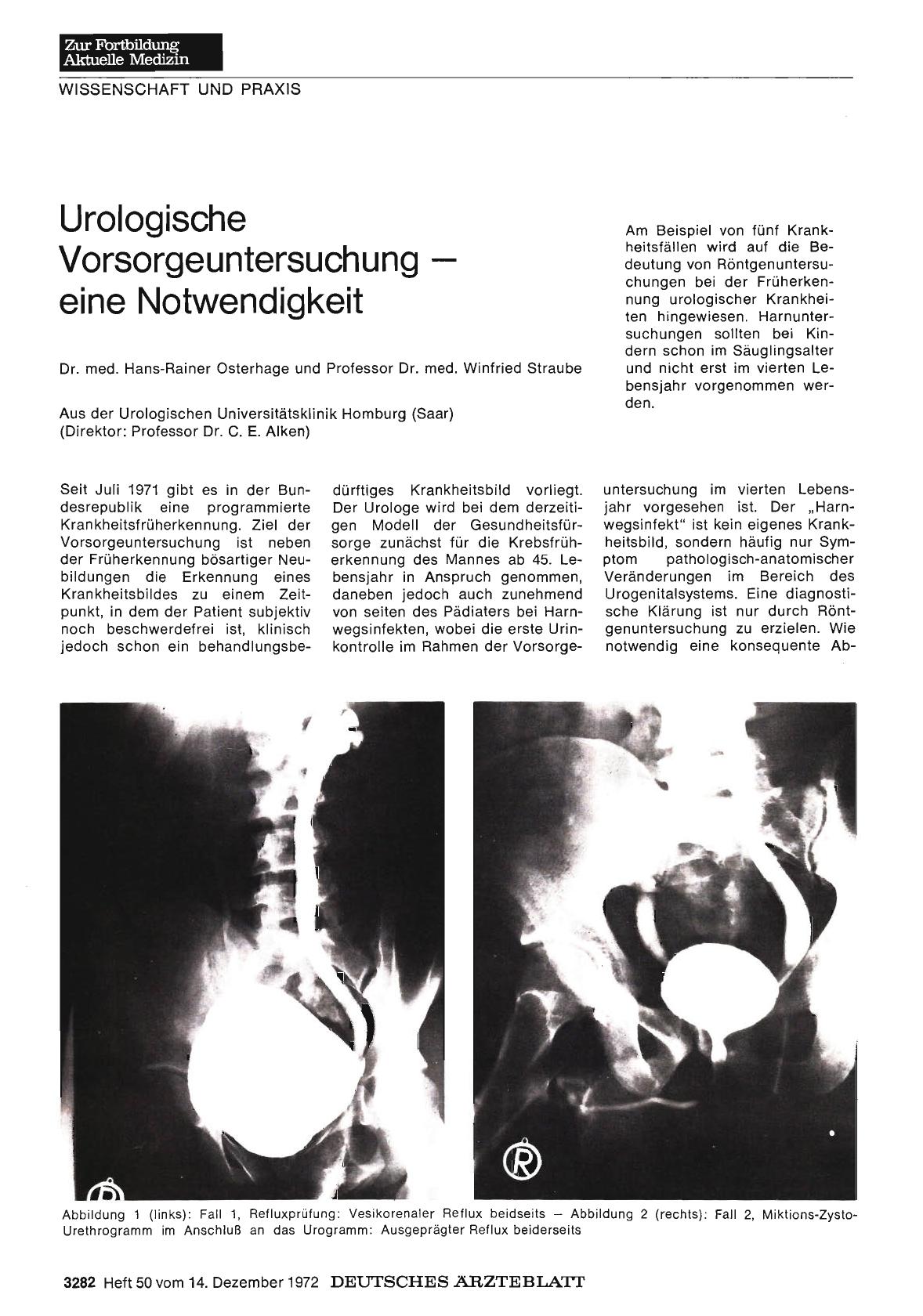 Vorschauseite 1: Urologische Vorsorgeuntersuchung — eine Notwendigkeit