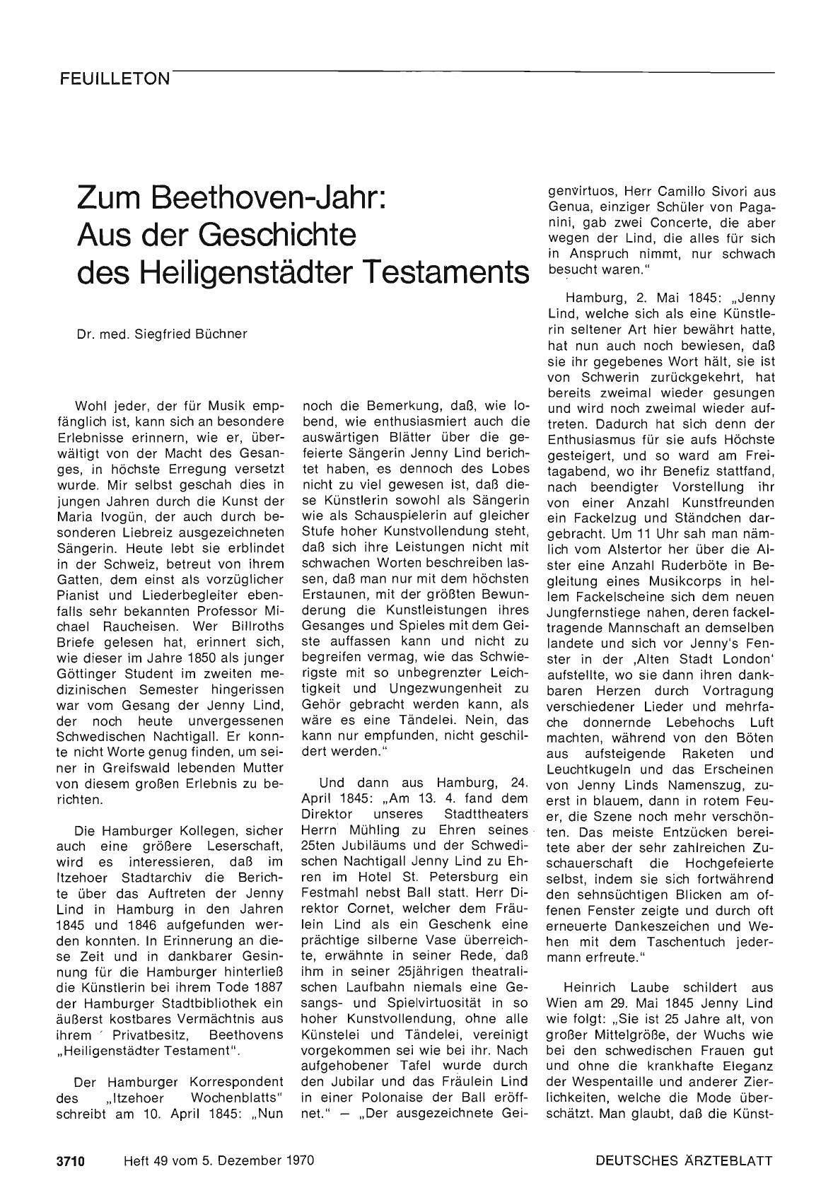 Vorschauseite 1: Zum Beethoven-Jahr: Aus der Geschichte des Heiligenstädter Testaments
