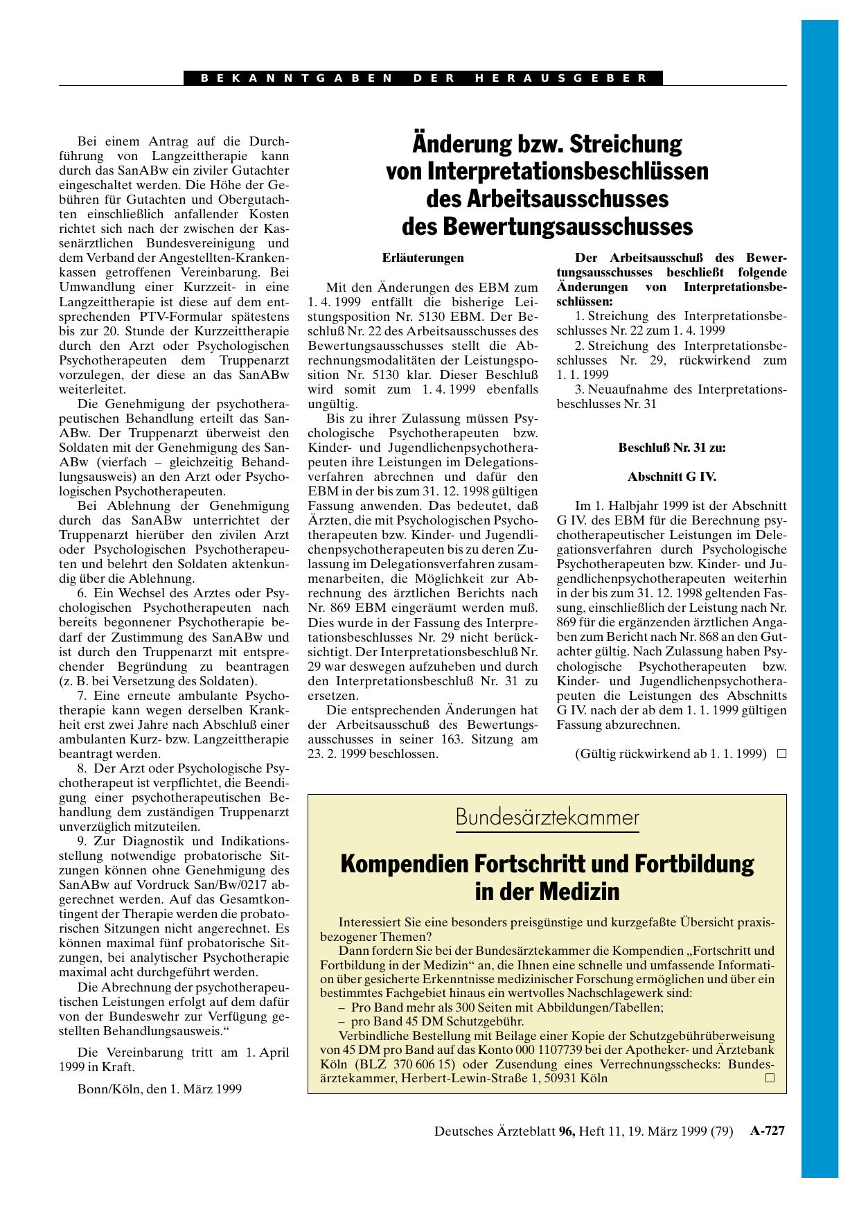 Vorschauseite 1: Änderung bzw. Streichung von Interpretationsbeschlüssen des Arbeitsausschusses des Bewertungsausschusses