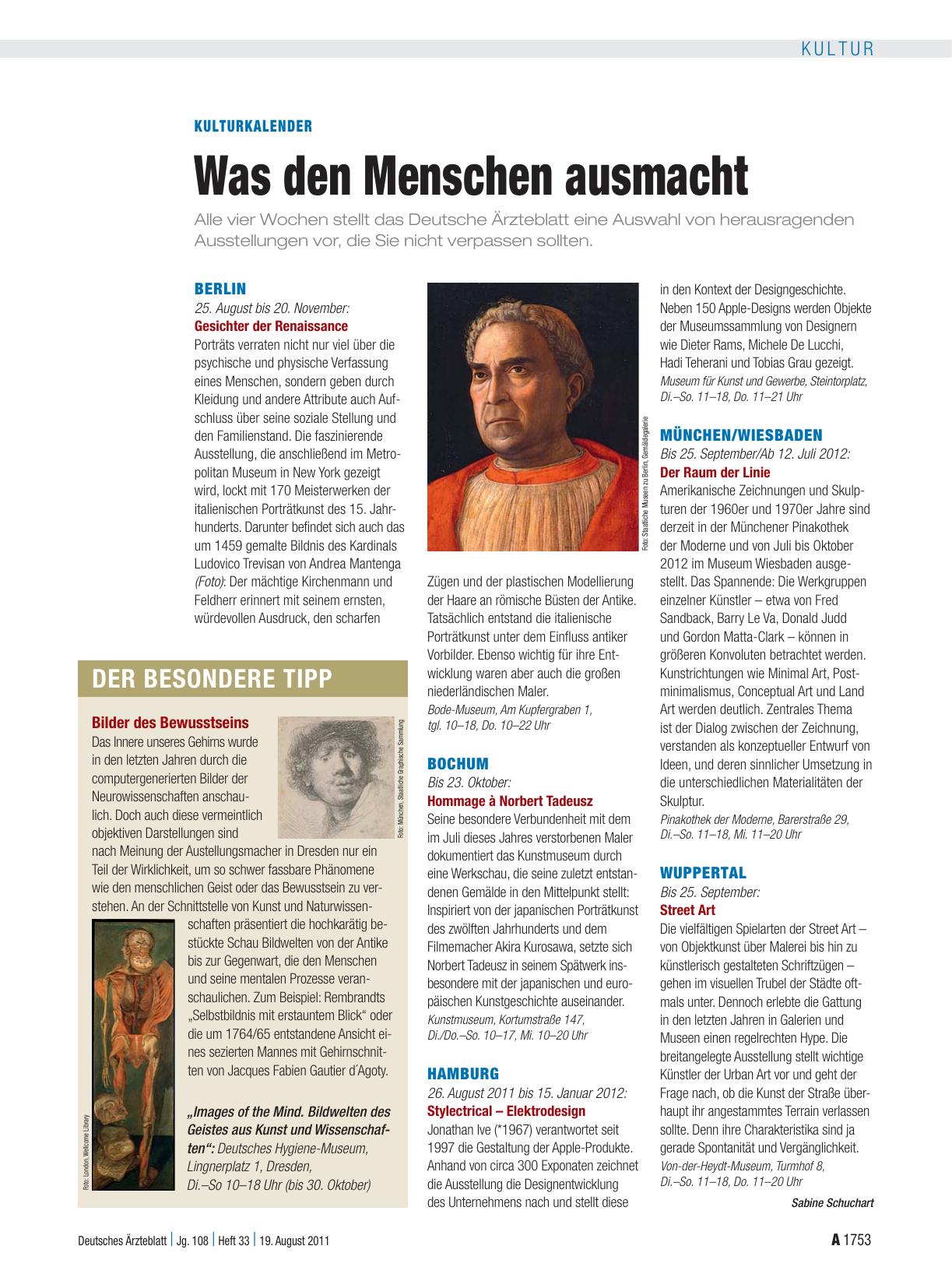 Vorschauseite 1: Kulturkalender: Was den Menschen ausmacht