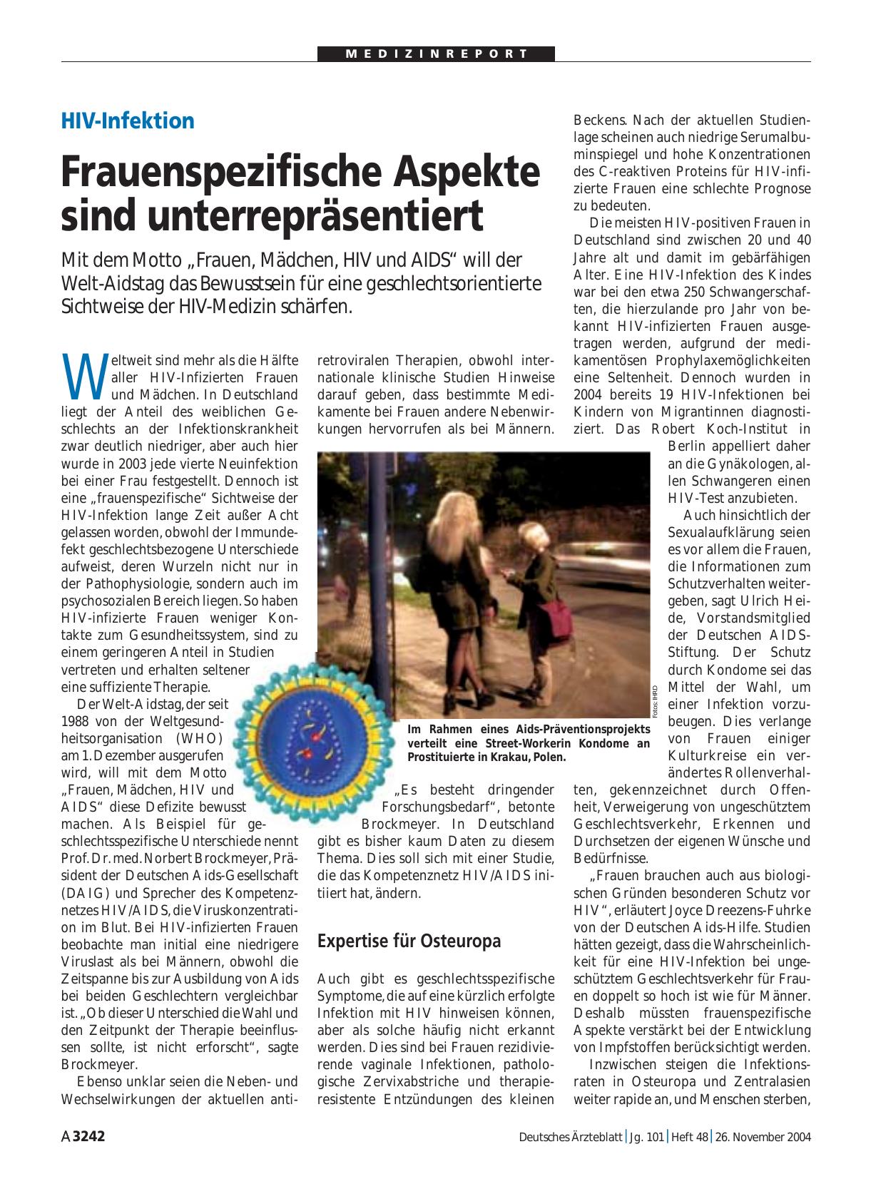 Vorschauseite 1: HIV-Infektion: Frauenspezifische Aspekte sind unterrepräsentiert