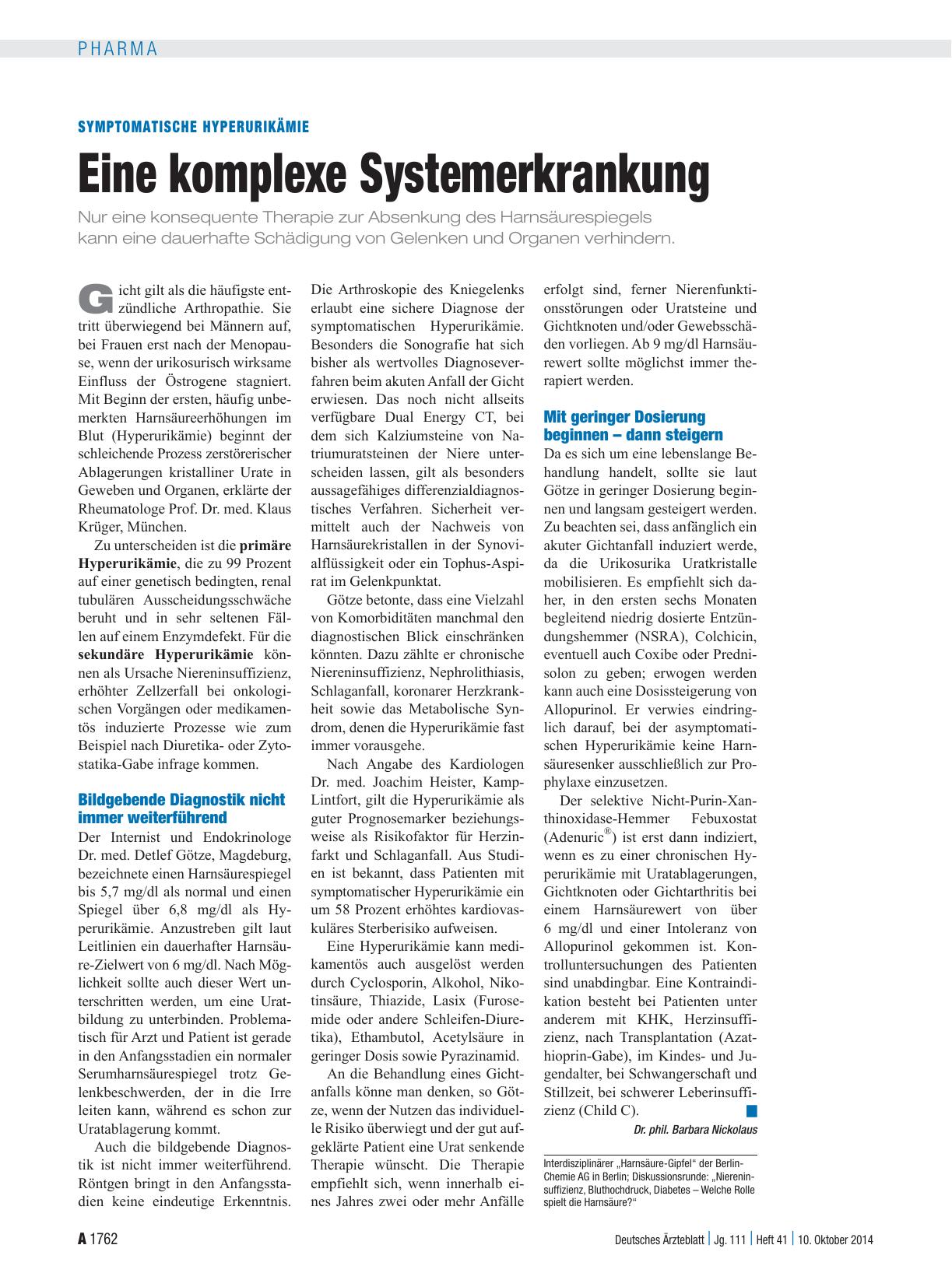 Vorschauseite 1: Symptomatische Hyperurikämie: Eine komplexe Systemerkrankung
