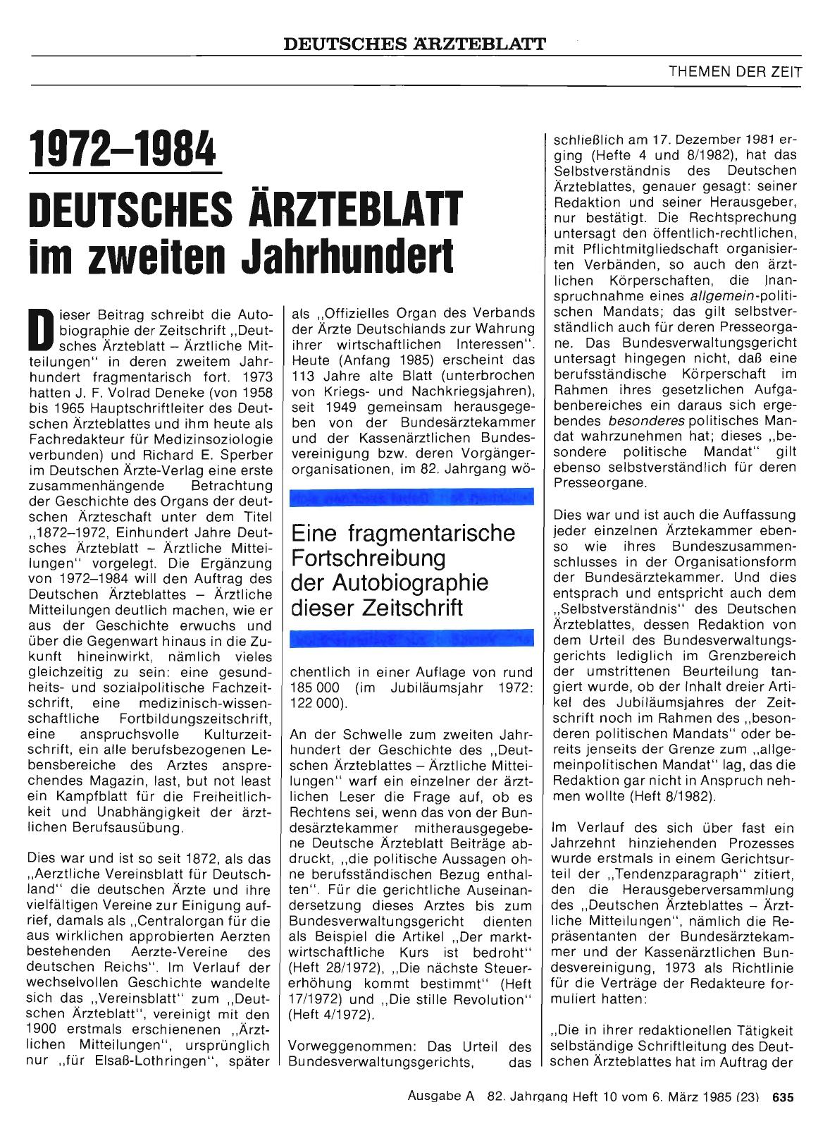 Vorschauseite 1: 1972-1984: DEUTSCHES ÄRZTEBLATT im zweiten Jahrhundert