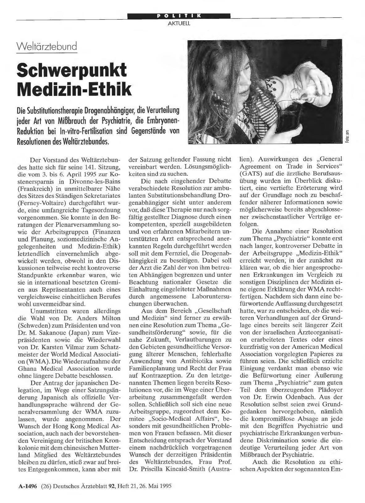 Vorschauseite 1: Weltärztebund: Schwerpunkt Medizin-Ethik