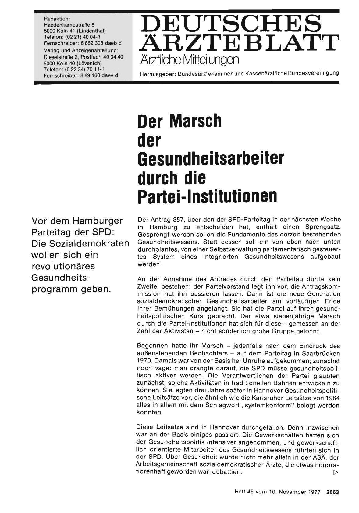 Vorschauseite 1: Der Marsch der Gesundheitsarbeiter durch die Partei-Institutionen (Teil 1)