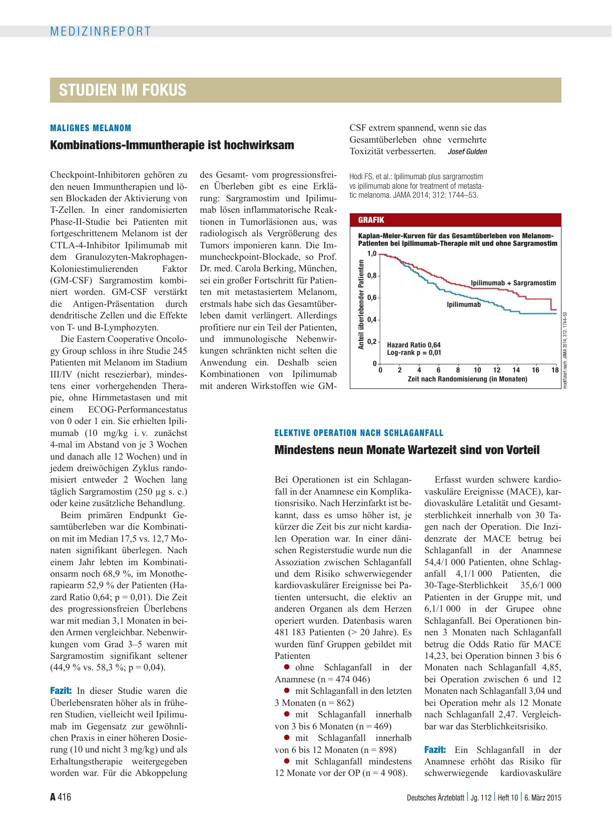 Vorschauseite 1: Malignes Melanom: Kombinations-Immuntherapie ist hochwirksam