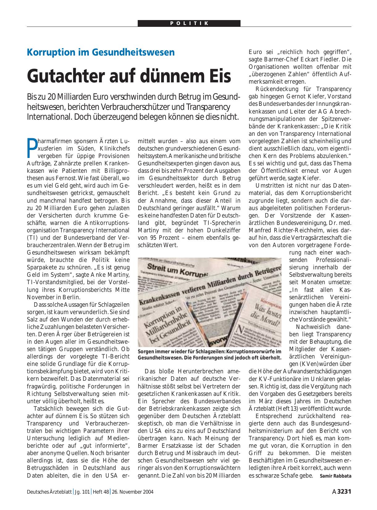 Vorschauseite 1: Korruption im Gesundheitswesen: Gutachter auf dünnem Eis