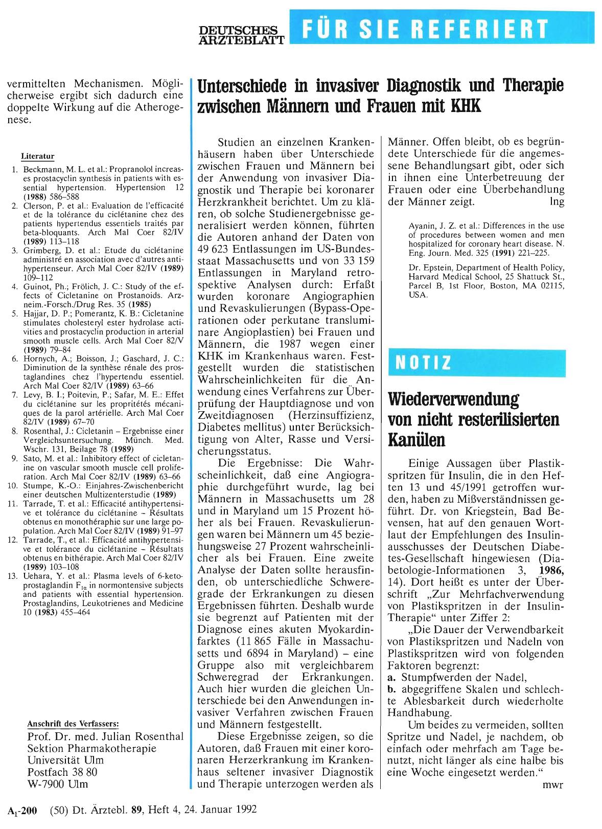 Vorschauseite 1: Unterschiede in invasiver Diagnostik und Therapie zwischen Männern und Frauen mit KHK