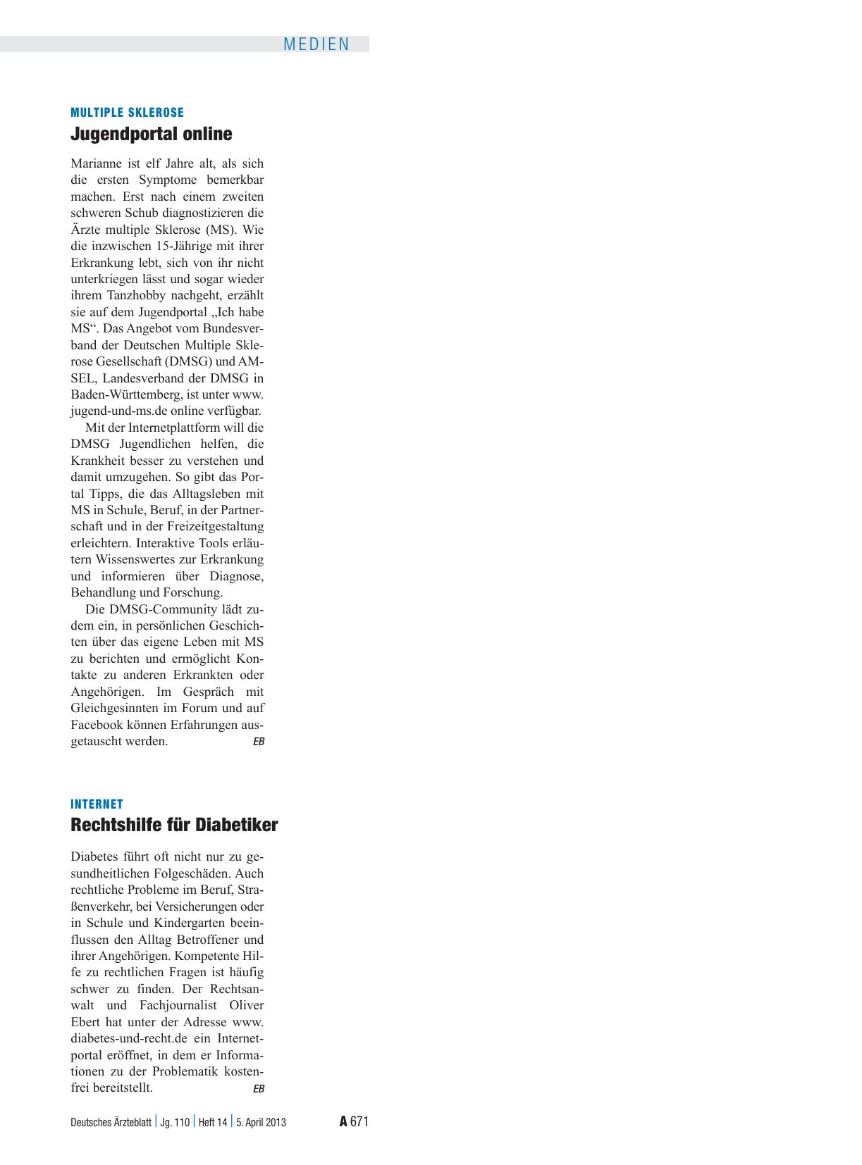 Vorschauseite 1: Multiple Sklerose: Jugendportal online