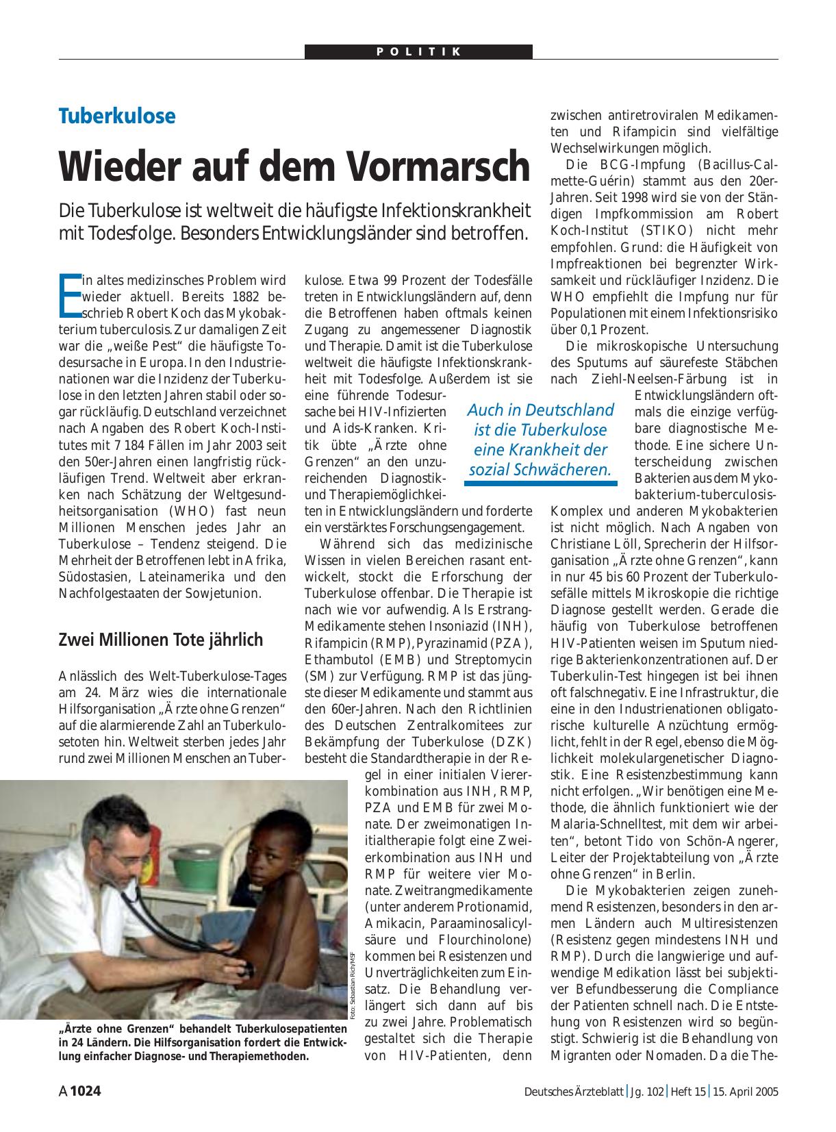 Vorschauseite 1: Tuberkulose: Wieder auf dem Vormarsch