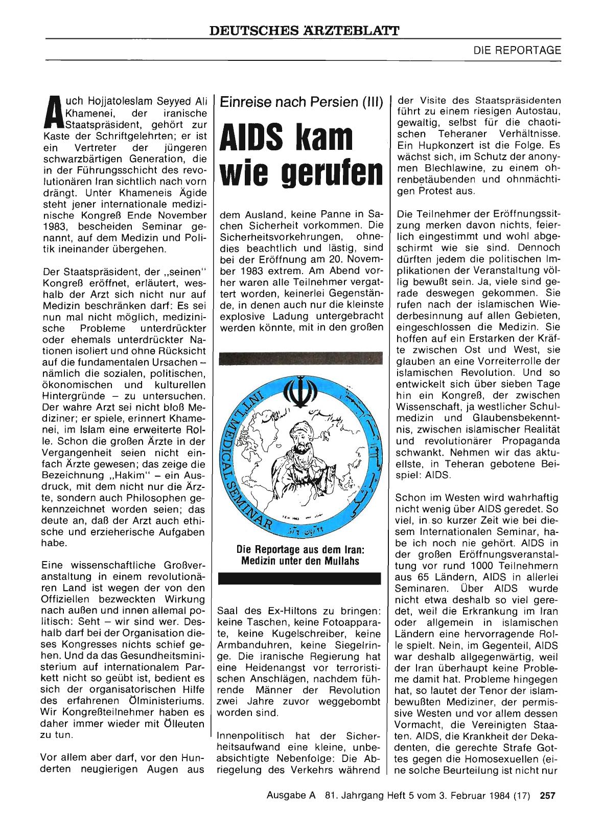 Vorschauseite 1: AIDS kam wie gerufen: Einreise nach Persien (III)
