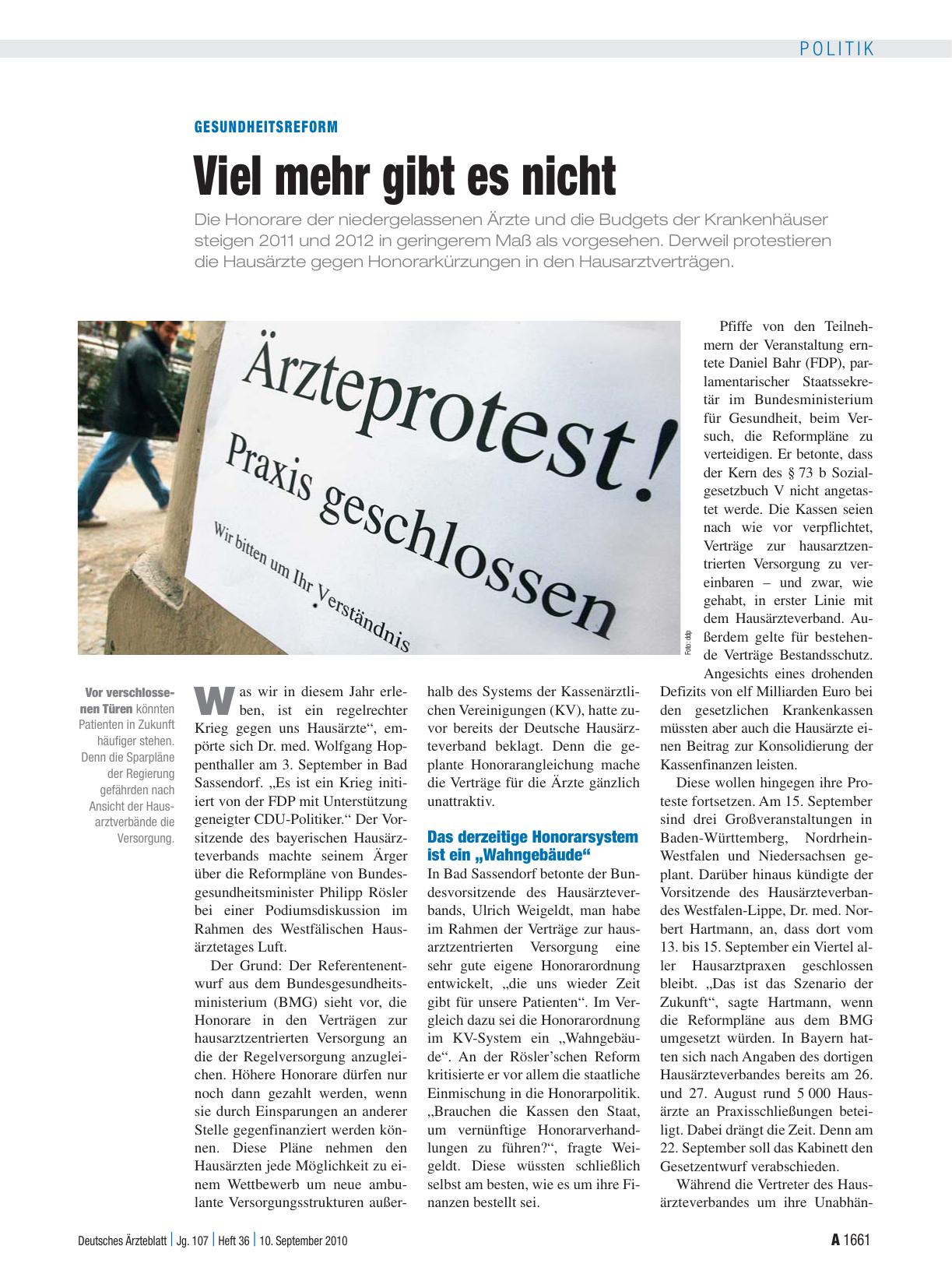 Vorschauseite 1: Gesundheitsreform: Viel mehr gibt es nicht