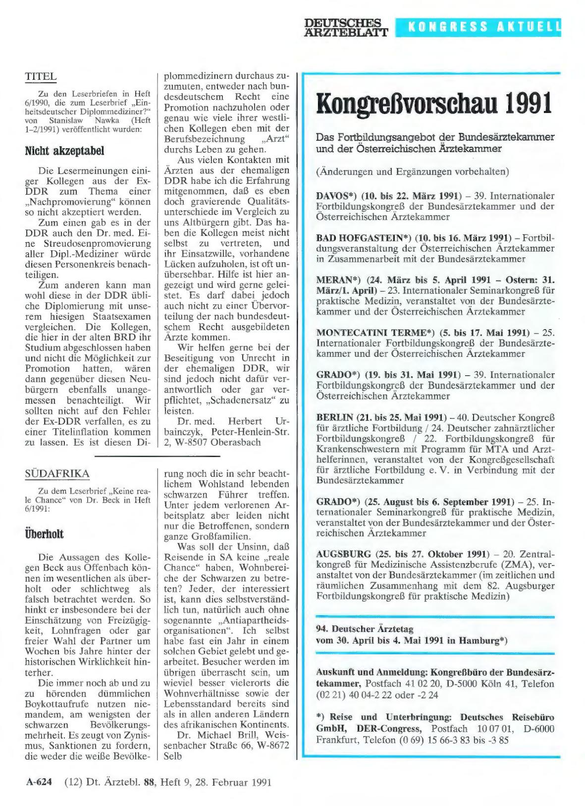 Vorschauseite 1: Kongreßvorschau 1991