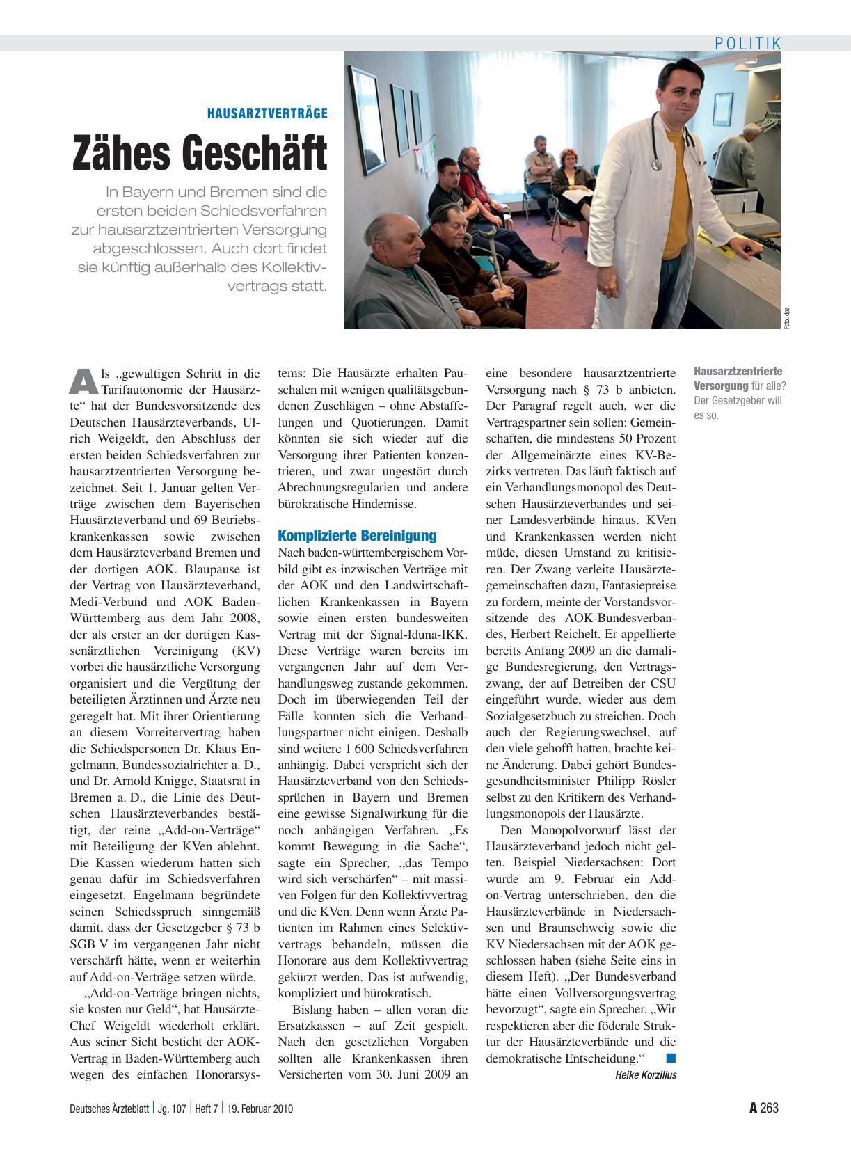 Vorschauseite 1: Hausarztverträge: Zähes Geschäft