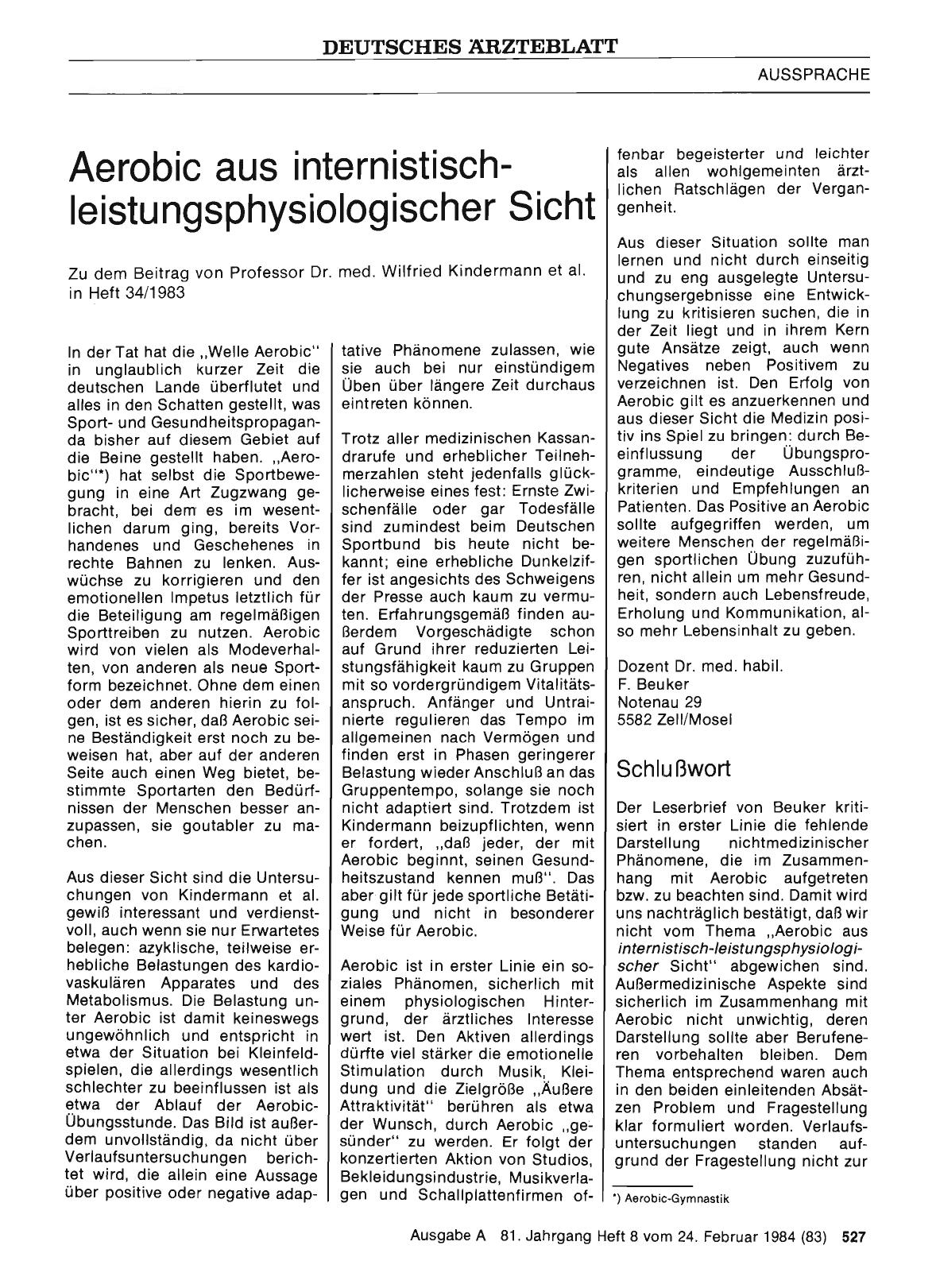 Vorschauseite 1: Aerobic aus internistischleistungsphysiologischer Sicht: Schlußwort