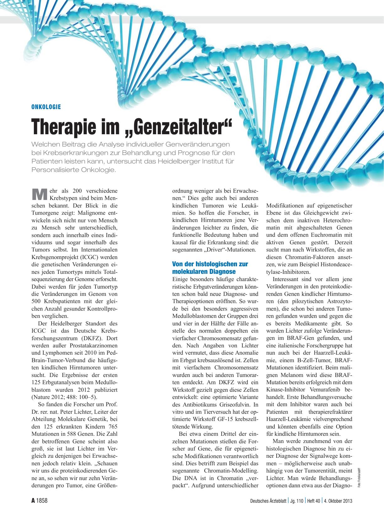 Vorschauseite 1: Onkologie: Therapie im „Genzeitalter“