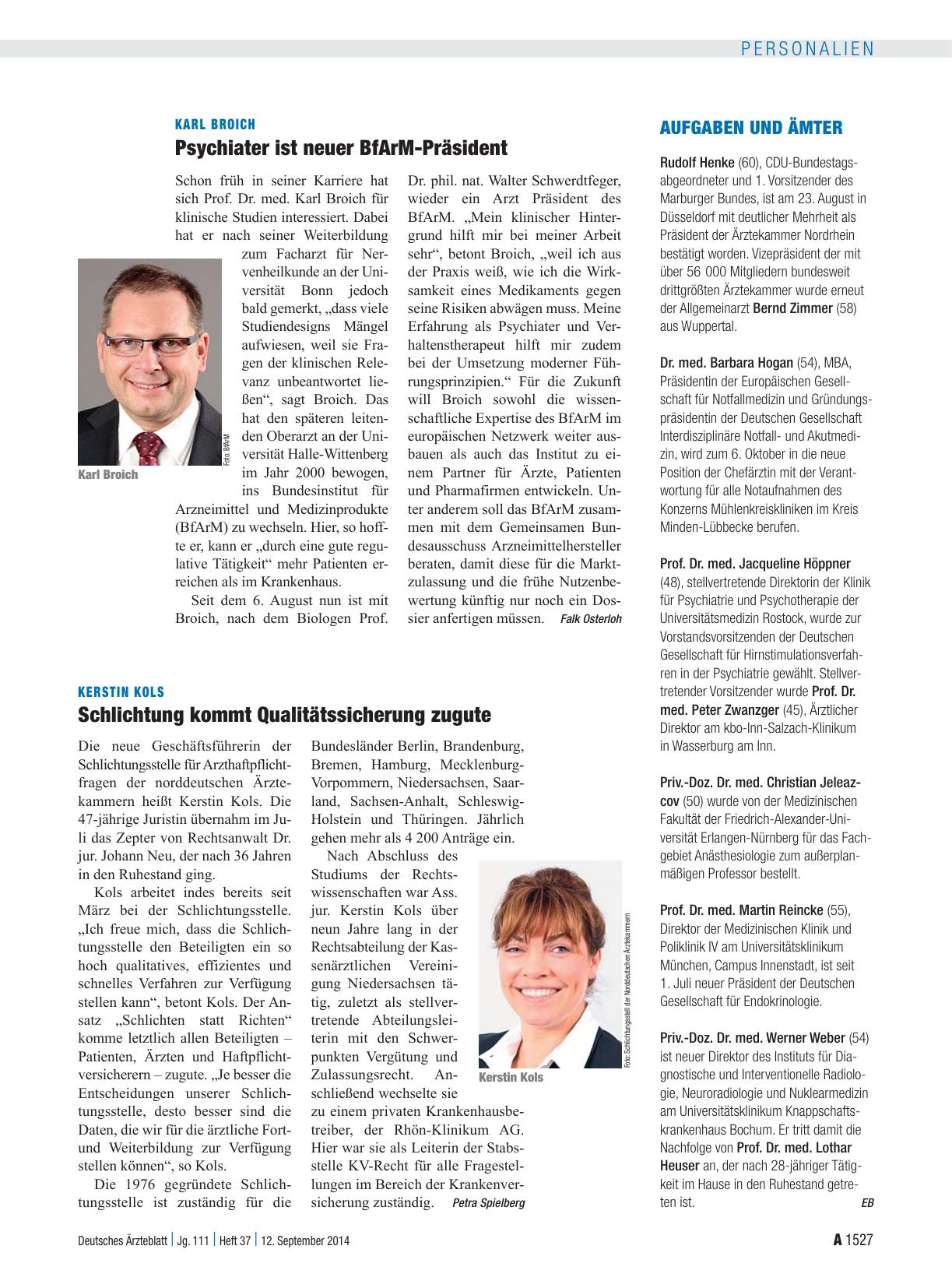 Vorschauseite 1: Karl Broich: Psychiater ist neuer BfArM-Präsident