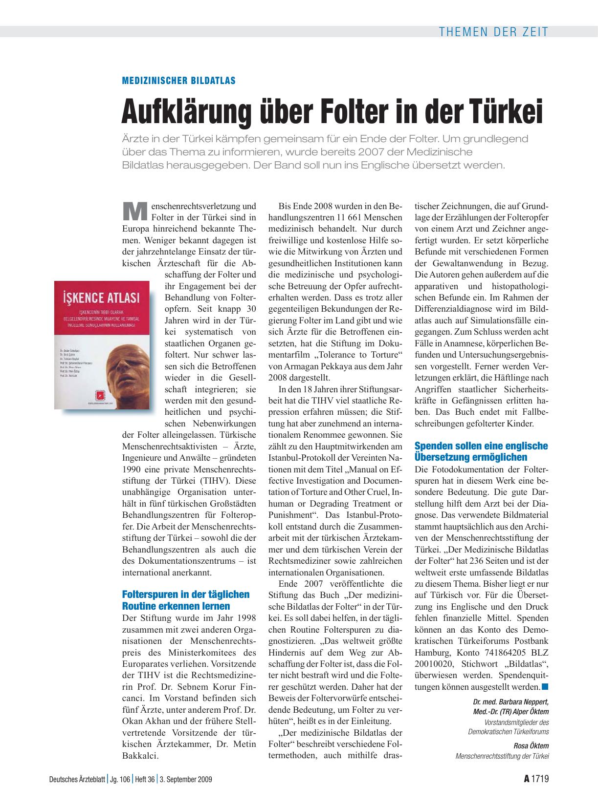 Vorschauseite 1: Medizinischer Bildatlas: Aufklärung über Folter in der Türkei