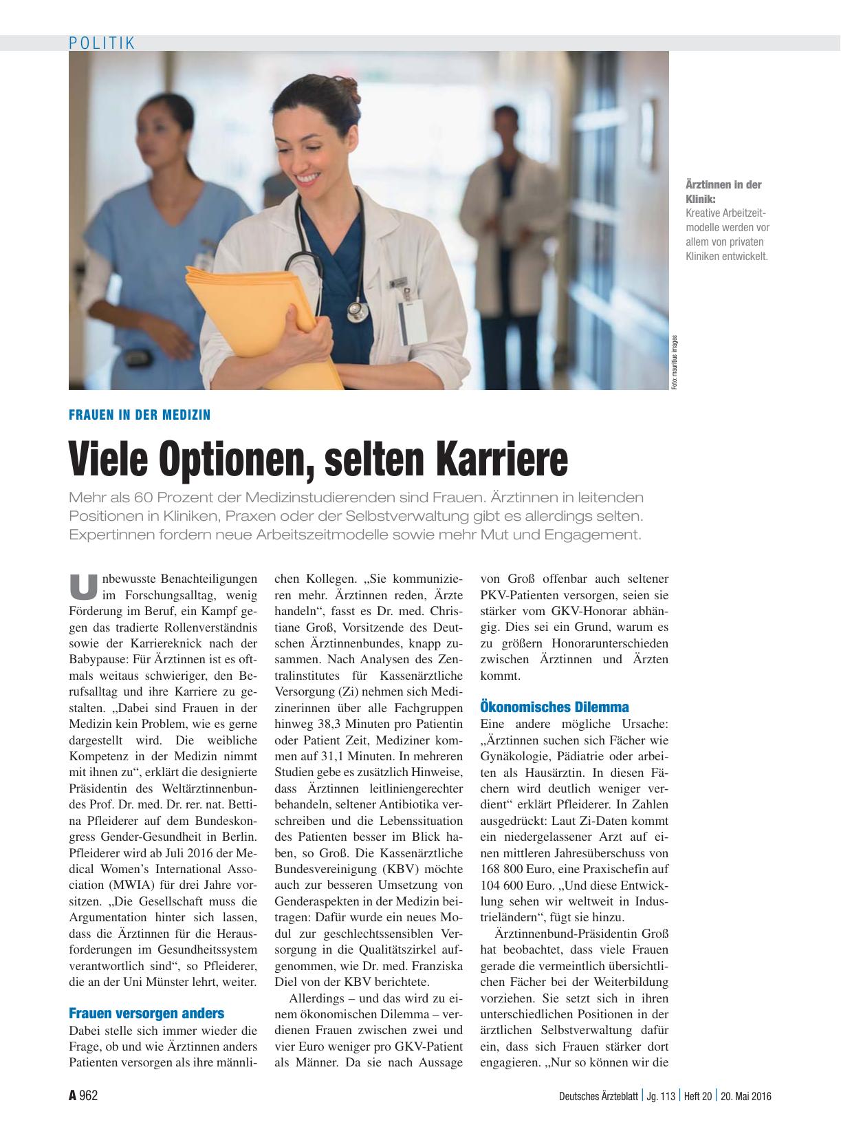 Vorschauseite 1: Frauen in der Medizin: Viele Optionen, selten Karriere