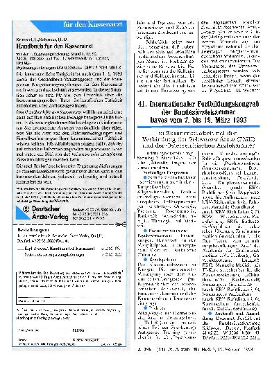 Vorschauseite 1: 41. Internationaler Fortbildungskongreß der Bundesärztekammer Davos vom 7. bis 19. März 1993