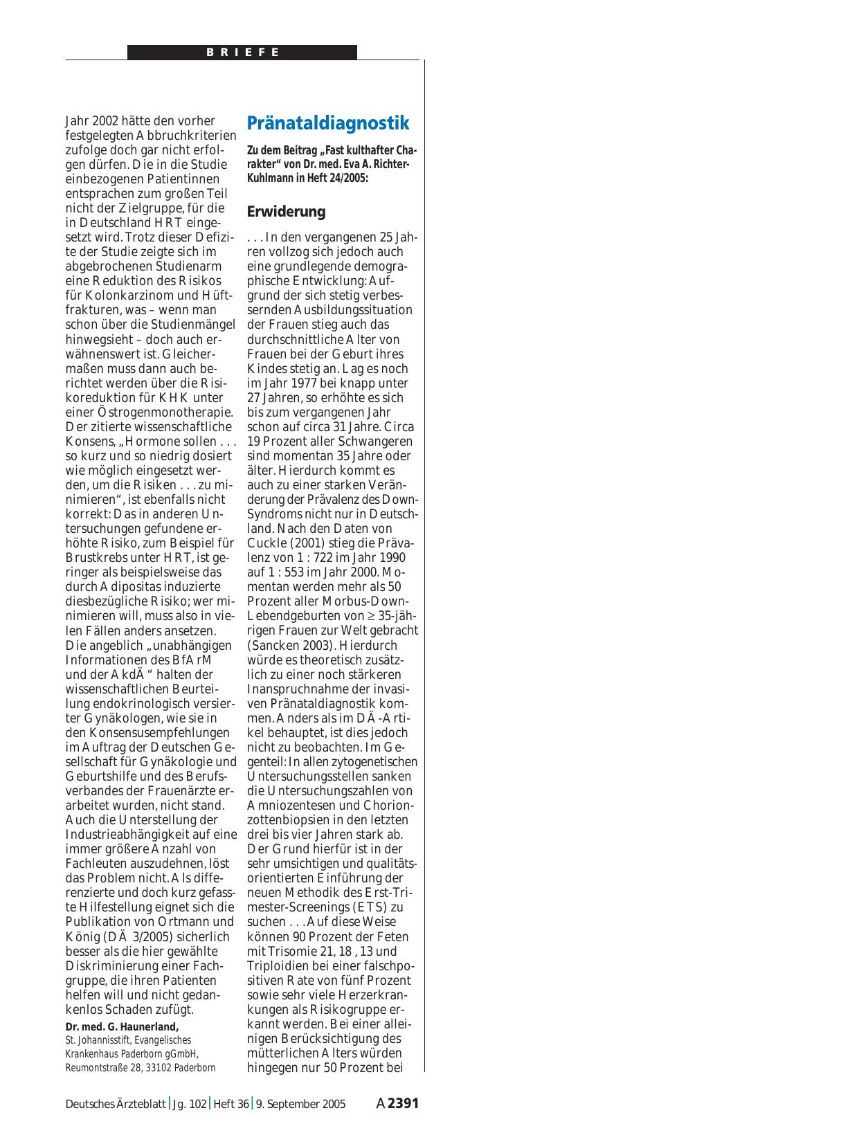 Vorschauseite 1: Pränataldiagnostik: Erwiderung