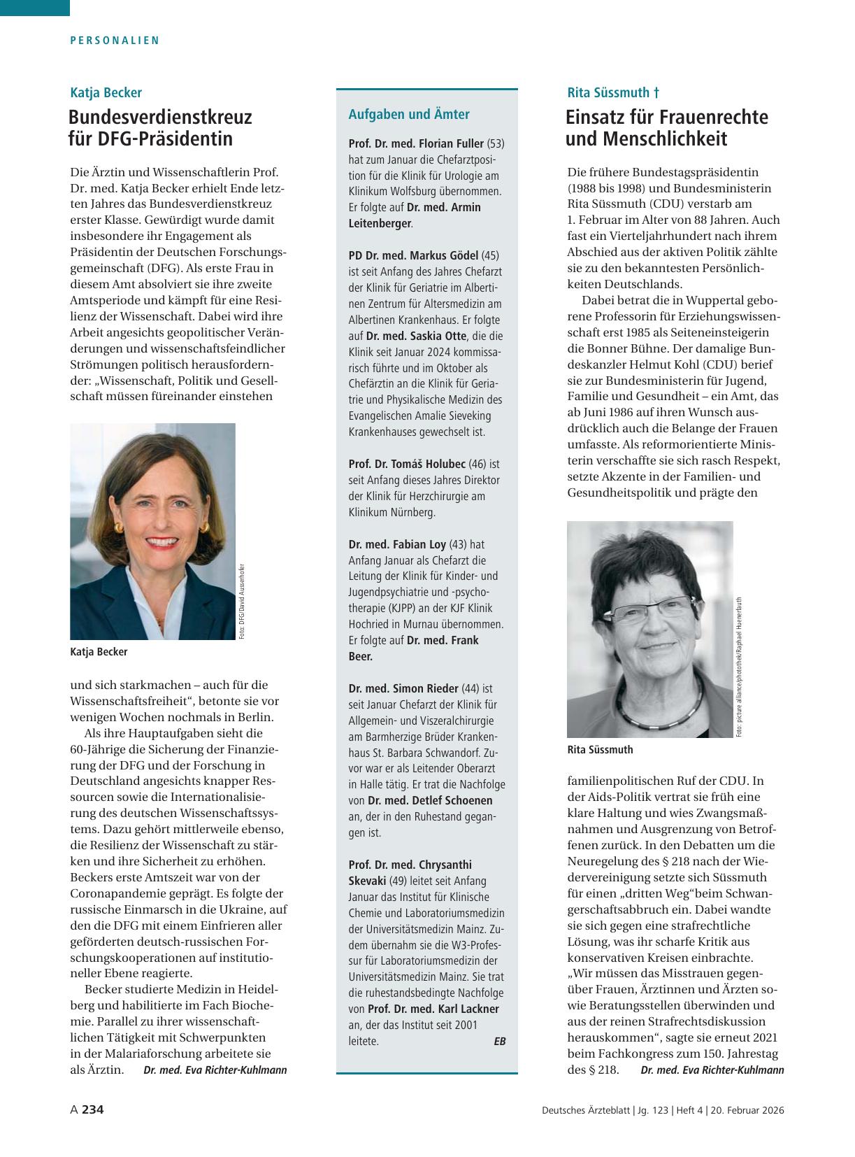 Vorschauseite 1: Katja Becker: Bundesverdienstkreuz für DFG-Präsidentin