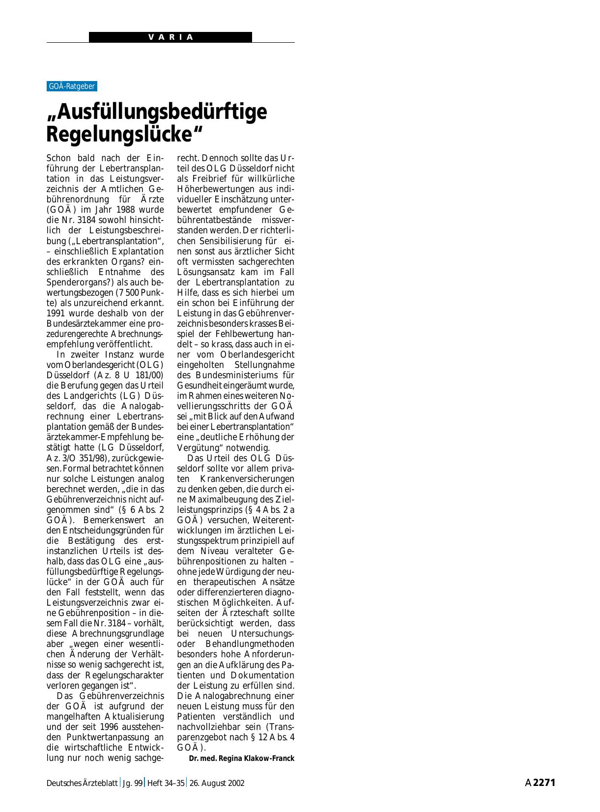 Vorschauseite 1: „Ausfüllungsbedürftige Regelungslücke“