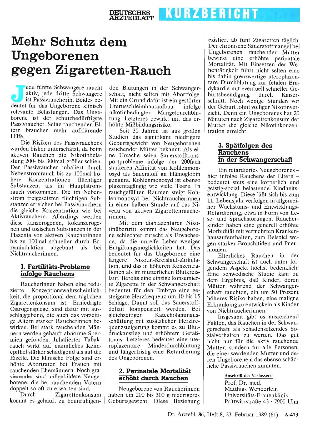 Vorschauseite 1: Mehr Schutz dem Ungeborenen gegen Zigaretten-Rauch