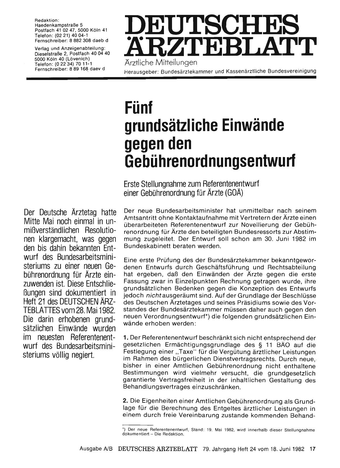 Vorschauseite 1: Fünf grundsätzliche Einwände gegen den Gebührenordnungsentwurf